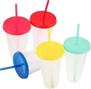 Alipis Valentine's Day Temperature Sensing Sippy Cups 710ml Reusable Tumblers Cups with Straw for Smoothies Juice Iced Drinks