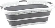 Seymour's Collapse-A Hip Hug Laundry Basket 40L - White and Grey Space-Saving, Ergonomic Design for Easy Carrying and Storage