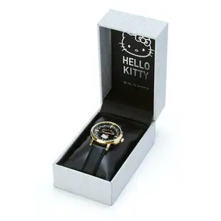 小禮堂 Hello Kitty 皮革錶帶金框腕錶手錶《黑金.大臉》淑女錶.時尚錶.精緻盒裝