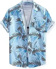 [VBB] Men's Hawaiian Short Sleeve Shirt, Tropical Palm Leaf Print, Button Down Summer Beach Dress Shirt