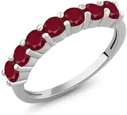[GOWE] 1.54 Ct Round Natural Red Ruby Jewelry Solid 925 Sterling Silver Vintage Wedding Band Ring for Women