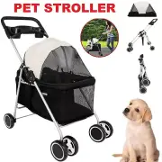Pet Stroller Dog Cat Carrier Large Pram Outdoor Travel Foldable Wheels Pushchair