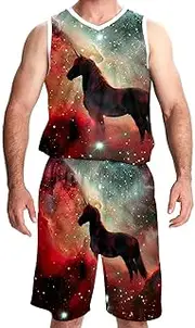 [KQNZT] Basketball Jersey, Jersey Shorts Outfit Set, Men's Athletic Basketball Jersey, Solar System Universe Planet