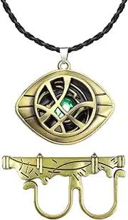 [YDSTNiu] Strange Necklace, Eye of Agamotto Pendant Necklace, Strange Ring, Strange Gifts, Strange, Merchandise, Cosplay Jewellery Prop, for Dr. Strange Fans, Zinc
