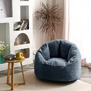 N&V Medium Shell Bean Bag Chair, Adult Size Bean Bag Sack, Foam Filling, Includes Removable and Machine Washable Cover, 37in, Soft Faux Fur, Blue