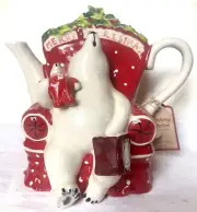 White Polar Bear Ceramic Teapot By Blue Sky Clayworks 8.5” Christmas