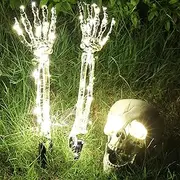 Halloween Realistic Skeleton Stakes Decorations Creepy Hands Arms Bones Decor for Lawn Stakes Garden Halloween Skeleton Decoration (White-Glow (3 Pcs))
