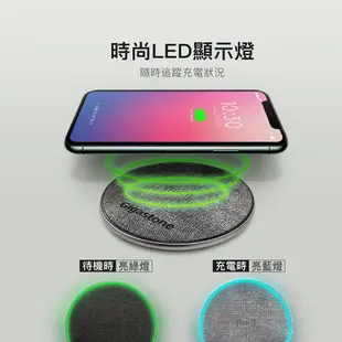 【GIGASTONE】10W布質無線充電盤｜iPhone15/LED感應燈/AirPods/Qi手機耳機//聖誕節禮物