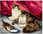 "Kittens with Their Mother" Printed Canvas for Needlepoint Tapestry Gobelin 2773