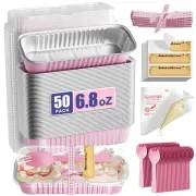 Mini Loaf Baking Pans with Lids Set- 50Pack Pink Mini Cake Pans with Lids and...