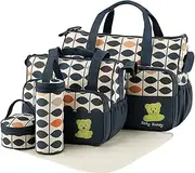 5-Piece Baby Diaper Bag Set with Changing Pad & Insulated Bottle Holder – Geometric Pattern – Travel Tote for Moms