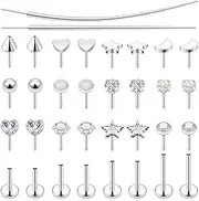 [Tkzndnm] 20/18/16G Threadless Nose Rings Flat Back Stud Earrings Lip Medusa Labret Piercing Jewelry for Women Men 6/7/8/10mm Push In Bar Cartilage Tragus Stud Hypoallergenic Surgical Steel