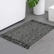 Black Bathroom Rug, 2' x 3' Hand-Woven Washable Small 2' X 3' Black/Cream