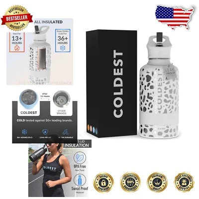 Coldest Thermo Mug 64 oz - Double-Walled, Straw Lid, Sporty Silver Leopard