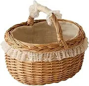 Picnic Basket Creative Wicker Basket with Hand Picnic Basket Woven Picnic Basket Hamper Storage for Camping and Outdoor Party