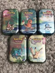 Pokemon TCG: Set Of 5 Kanto Friends Mini Tins Art Set SEALED
