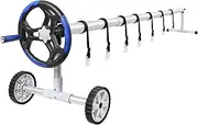ALFORDSON Pool Cover Roller 6m Adjustable Swimming Solar Blanket Reel with Attachment Straps/Clips/Hand Crank/Wheels, Heavy Duty Aluminium in Blue and Silver