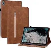 [GXLONG] Ooboom Zip Case for Nokia T20 Tablet, Flip Smart Cover PU Leather Protective Case Wallet Case Stand Card Slots Elastic Band - Brown