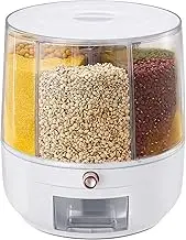 Maxkon Grain Dispenser, 360° Rotating Grain Storage Food Dispenser with Lid Household Cereal Rice Box, Upgrade 6 Compartment Rotating Rice Dispenser Storage Container for Small Grains, Beans,10kg