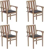 Stackable Garden Chairs with Cushions 4 pcs Solid Teak Wood,Outdoor Chairs 30.38KG-3073379
