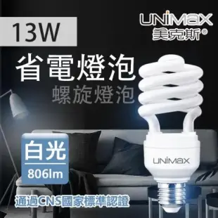 美克斯UNIMAX 13W 螺旋省電燈泡 E27 節能 省電 單入