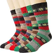 [SAMZOAU] 5 Pairs Wool Socks Thicken Thermal Womens Crew Sock for Hiking Backpacking Winter