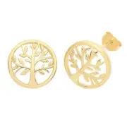 Sterling Silver Gold Plated Tree Of Life Studs Earrings