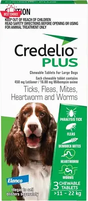 Dog Flea Tick Treatment 3 Pack 11-22 Kg Chewable Tablet Parasite Worm Control