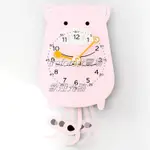 C4075 動物世界粉紅色豬搖擺掛鐘兒童可愛卡通亞克力材質時尚簡約臥室客廳擺件掛鐘造型時鐘