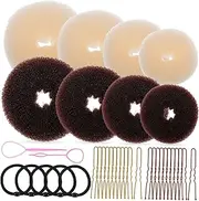 Outanaya 1Set Hair Donut Bun Maker for Easy Hairstyling Sweet Rings Shaped Pins Hair Ties Pulling Needle Hair Accessories for Women