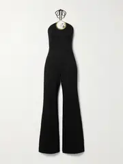 [AREA] AREA - Embellished Jersey Halterneck Jumpsuit - Black - x small x small Black