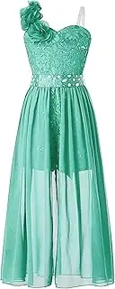 [Jhaoyu] Kids Girls Flowers Strap Party Dress Lace Chiffon Overlay Romper Dress for Birthday Wedding Pageant Wear