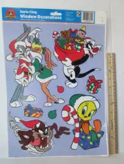 Vtg 1998 Looney Tunes Christmas Window Cling Decoration Taz Bugs Bunny Tweety MX