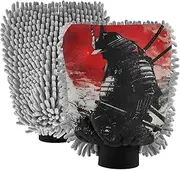 XYMZR Japanese Samurai Sun Red Absorbent Microfiber Car Wash Mitt, Funny Cute Anime Scratch Free for Cars Cleaning, Home Cleaning Mitts, 2 Pack, 10.24” L x 7.09” W