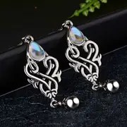Crystal Moonstone Teardrop Water Drop Celtic Vintage Silver Dangle Earrings Gift