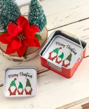 5-Pc. Holiday Christmas Gnome Coaster Sets 4 Coasters plus Holder w/ Handle