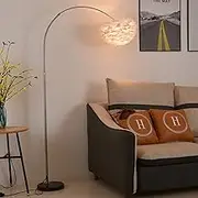 Chandelier Feather Floor Lamp, Modern Arch Floor Lamp with Feather Shade, Height Adjustable, High Post Reading Lamp, Corner Light for Living Room, Bedroom,