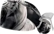 [YTYVAGT] 2-Pc,Gourd-Shaped Working Cap,Fisherman Hat with Buttons and Cotton Sweatband,Black and White Tiger