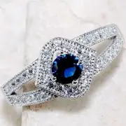1CT Treated Blue Sapphire & Topaz 925 Solid Sterling Silver Ring Sz 6 UB2-6