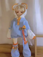 Cat Ears Hooded Jumpsuit + Sock Covers Clothes Outfit for 1/6 1/4 Puyoo BJD Doll