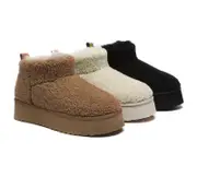 EVERAU® UGG Boots Sheepskin Wool Plush Ankle Ultra Platform Teddycozy - Sand / AU Ladies 4 / AU Men 2 / EU 35