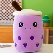 Multicolor Round Bubble Boba Milk Tea Cup Plush Broad Body Plushie Lovely Cartoon Fruit Brown Soft Fat Stuffed Fruit Pillow (Purple, 9.8inch)