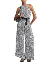 Michael Michael Kors Pleated Chain Neck Halter Jumpsuit
