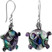 [JewelryWeb] 925 Sterling Silver Paua Shell Turtle French Wire Earrings Turtles Measure 25.5mmx20.5mm Stud Earring for Women