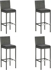 Outdoor Wicker Bar Stools Set of 4, Outdoor Bar Chairs with Cushions and Back, Counter Height Bar Chair Barstools Patio Chair for Garden Pool Lawn Backyard, 40 x 44 x 108 cm Grey