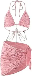 [Ｓｉｍｈｏａ] Women's Triangle Bikini Set with Chain Triangle Swimwear Top and Bottom for Travel Pink