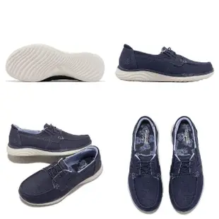 【SKECHERS】休閒鞋 On-The-Go Ideal-Coastal 女鞋 藍 白 帆船鞋 瑜珈鞋墊 帆布 套入式(137080-NVY)