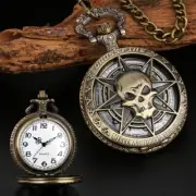 Steampunk Hollow Skull Head Quartz Pocket Watch White Dial with Pendant Chain