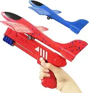 2 Pack Airplane Launcher Toys (Random Color), Outdoor Throwing Foam Glider with Catapult Plane Gun for 4 5 6 7 8 9 Years Old Boy