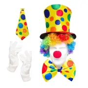 6Pcs Clown Costume Set Circus Clown Funny Clown Accessories Rainbow Wig Red N...